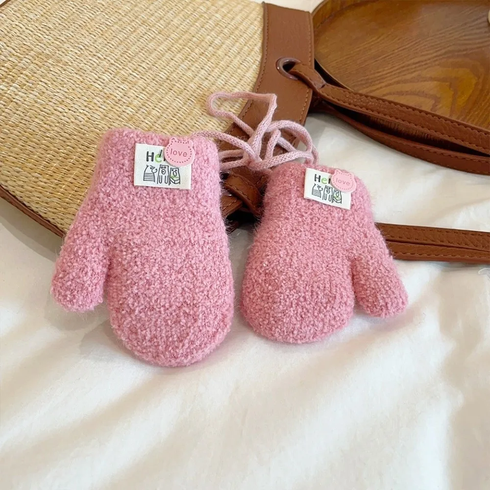 

New 0-3Y Baby Baby Gloves Thick Candy Color Cold Resistant Gloves Cold-Proof with Rope Mittens Autumn Winter