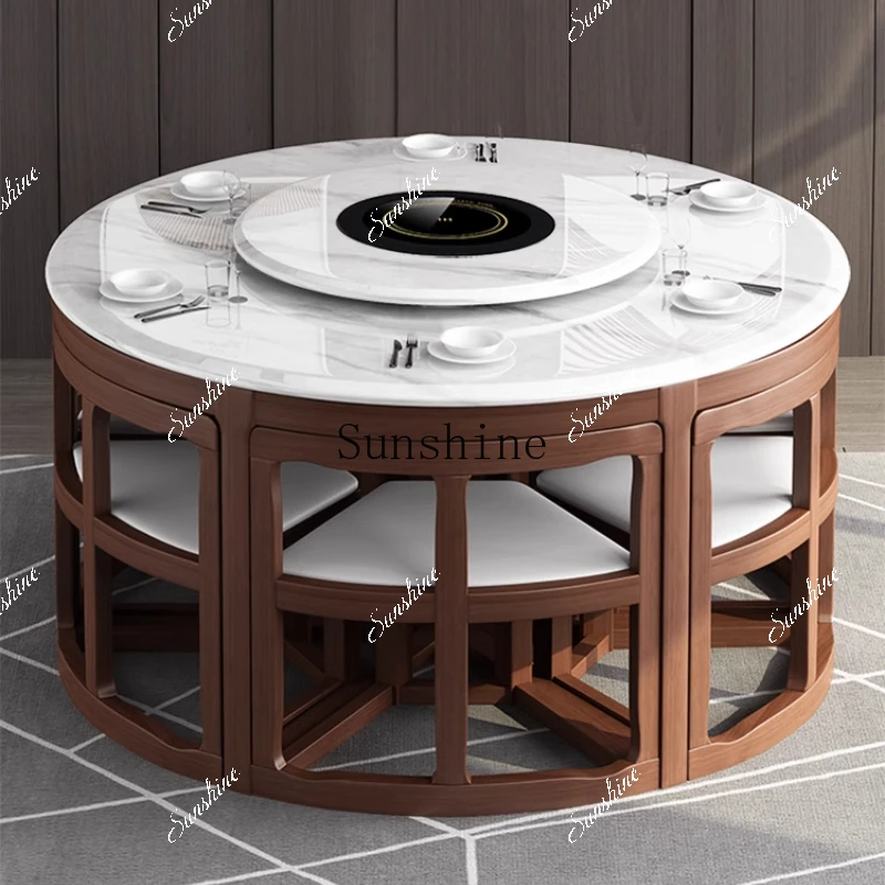 New Chinese-style household small apartment marble all solid wood dining table and chair combination  FT