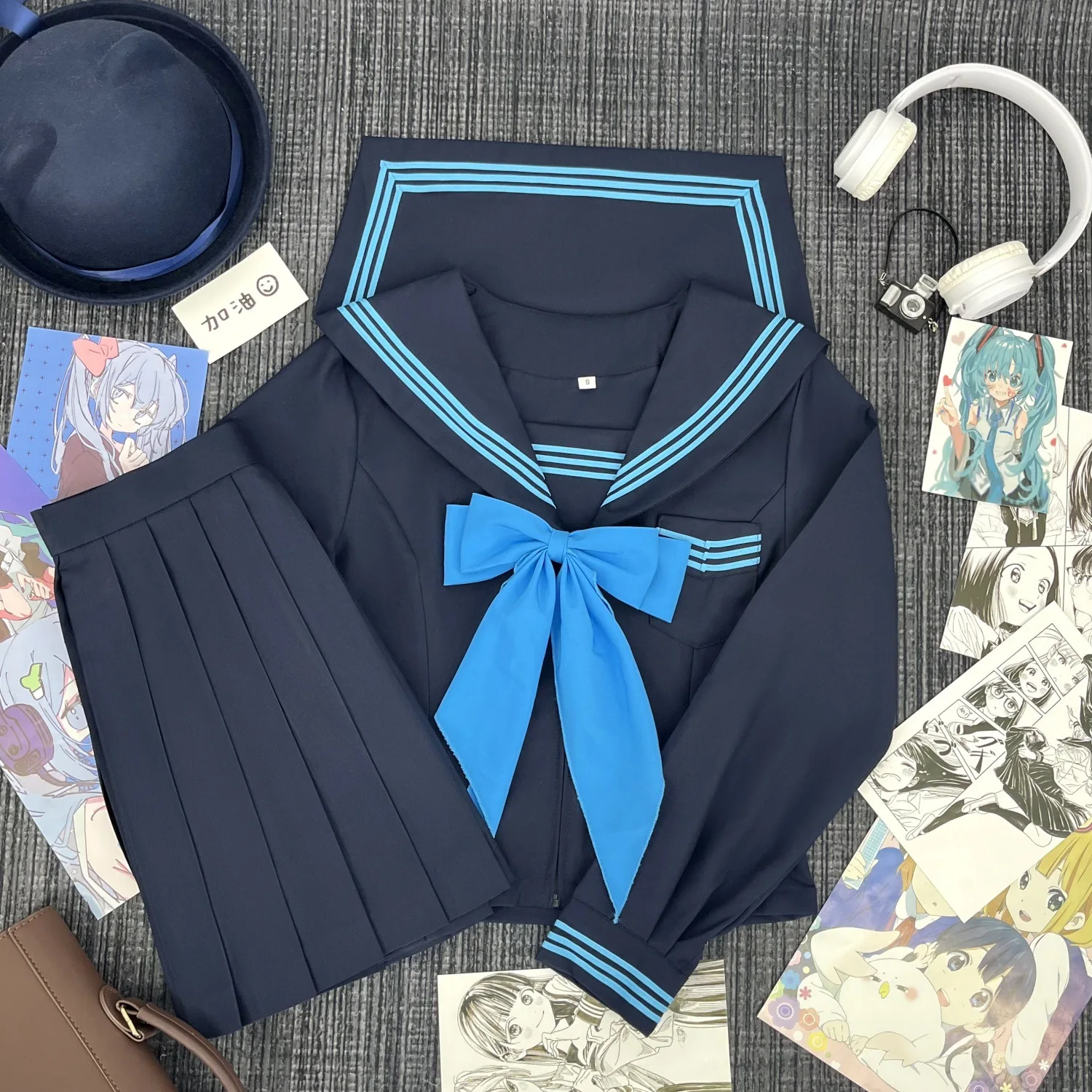 مجموعة زي بحار ياباني أصلي بأكمام طويلة مع ياقة زي المدرسة المتوسطة للكلية JK أزياء تنكرية للنساء