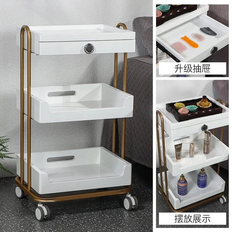 Metal White Hairdressing Trolley Rolling Portable Beauty Salon Trolley Pasta Drawers Carrello Attrezzi Spa Furniture MQ50TC