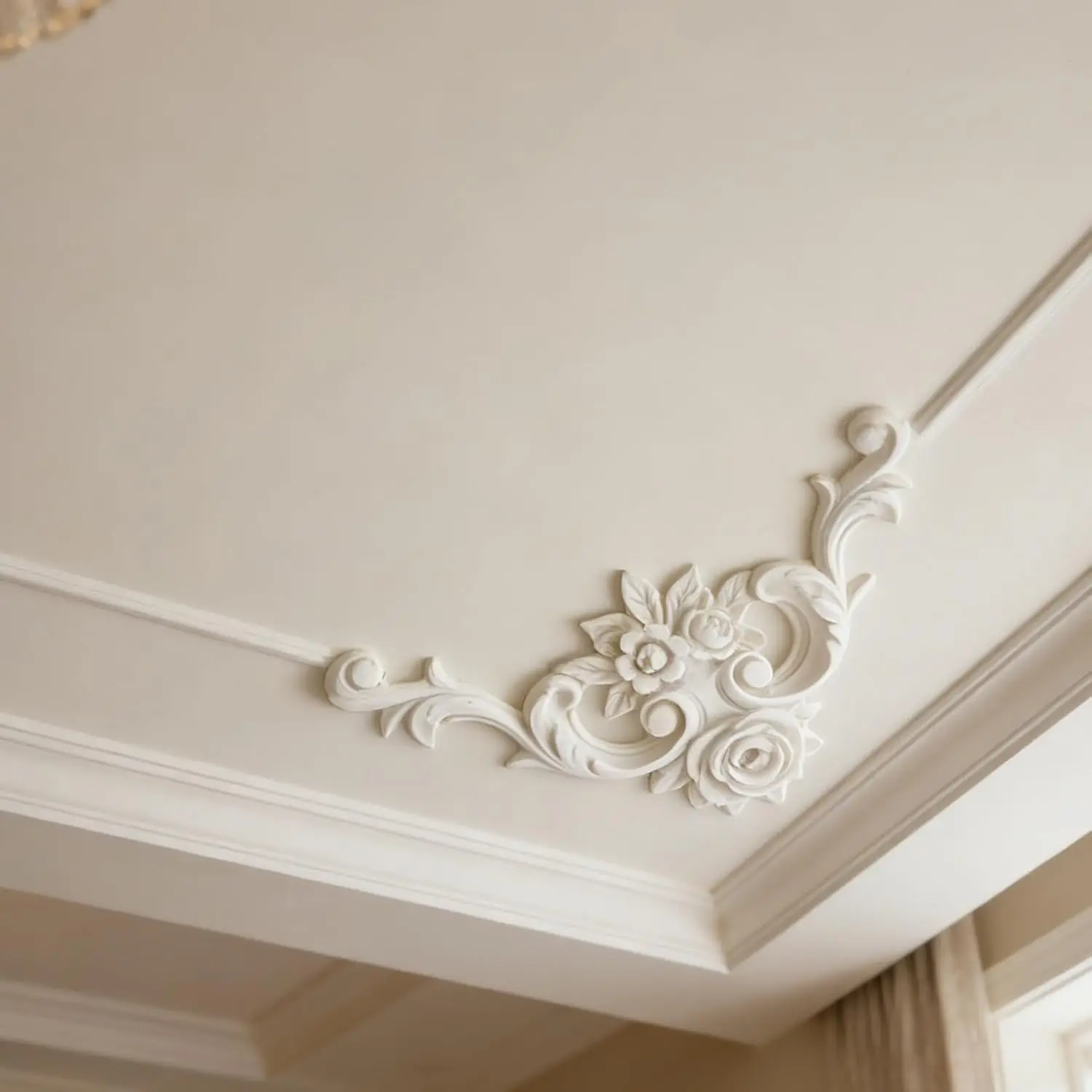 

PU Corner Molding Ornament for Walls,French Style Decorative Accent with Floral Pattern Rose Style Wall Molding Kit Ceiling Trim