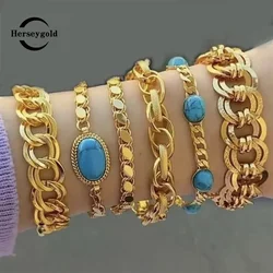 Natural Blue Stone Chain Bracelet Gold Plated צמיד לתינוקת בת Luxury Bridal Jewelry Pulseras Para Hombre Couple Bracelet