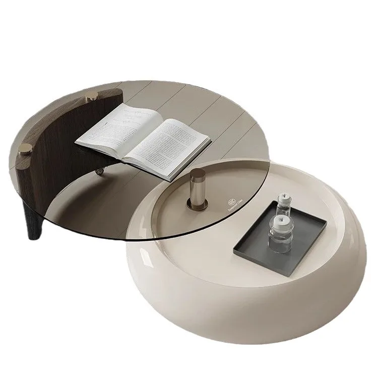 Rotating, cream wind, coffee table, small apartment, tempered glass, coffee table, leisure