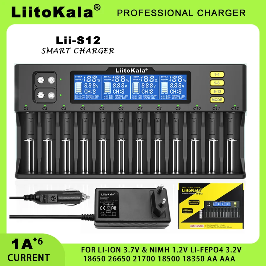 LiitoKala Lii-S12 Lii-S8  Lii-S6  18650 Battery Charger For 20700 26650 21700 14500 10440 16340 1.2V 3.7V 4.2V Lion Battery