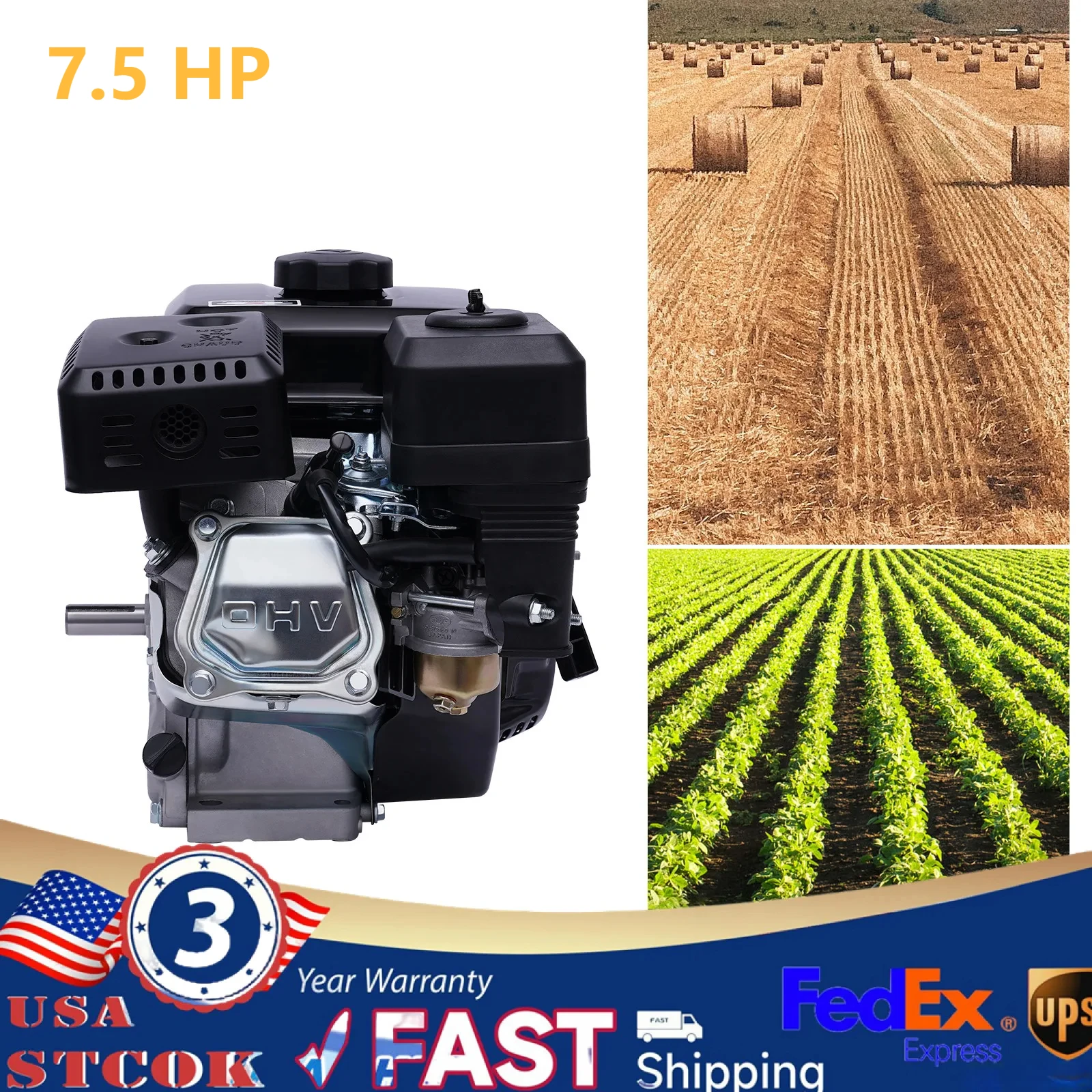 Gas Engine Replacement for Honda GX160 7.5HP 210cc OHV Air Cooled Horizontal 170F Pullstart,Go Kart Log Splitter Lawn Mower