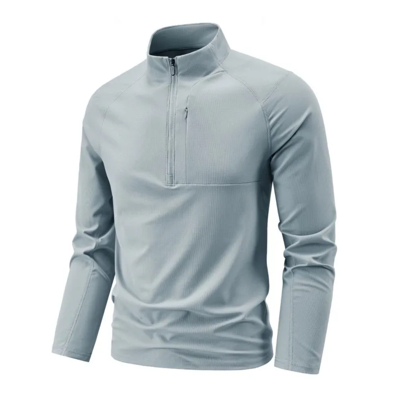 Camisa Masculina de Manga Longa com Zíper para Atividades ao Ar Livre - Secagem Rápida, Respirável e Macia, Camiseta de Nylon de Secagem Rápida