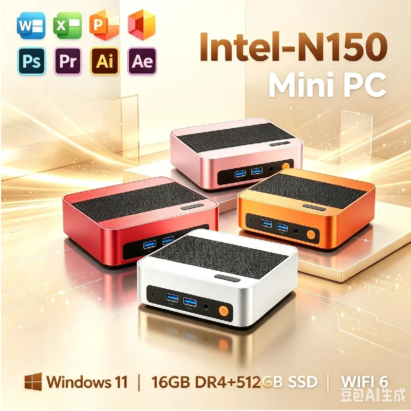 Core N150 Portable Mini PC, 16GB RAM, 1TB/2TB NVMe SSD, WiFi6 BT5.2, 4K@60Hz UHD, Mini Computer for Office, Study & Light Gaming