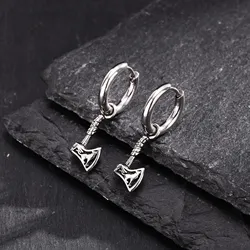 Viking Axe Hoop Earrings for Men,Stainless Steel Vicking Wolf Earrings,Retro Norse Mythology Jewelry Gift for Dad Brothers