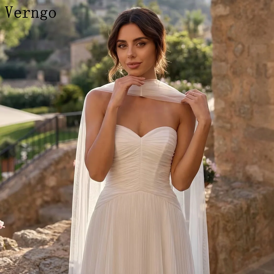 Verngo Elegant Chiffon Wedding Dress Strapless Sweetheart  A Line Bridal Gowns Women  Pleated Scarf Wedding Dress Customized