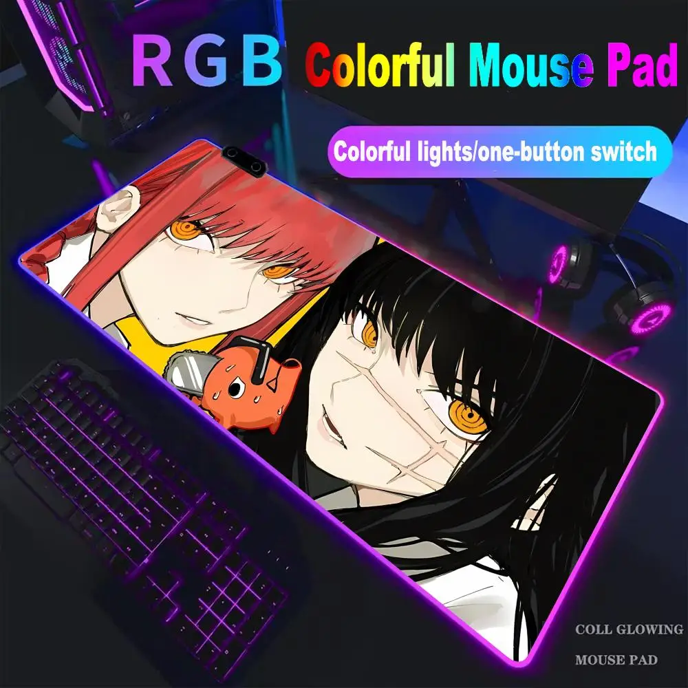 C-Chainsaw Man Mouse Pad High-end E-sports Mouse Pad HYB XXC RGB Mouse Pad LED Pc Large Student Writing Pad Gamer Luminous Mat