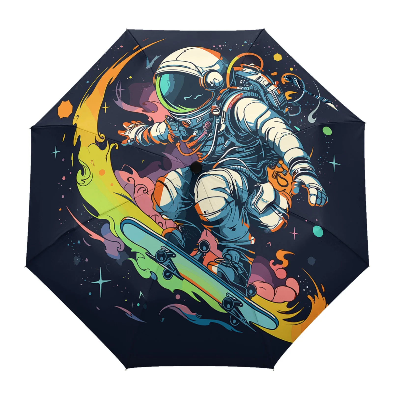 Sporty Astronaut Skateboard Automatic Umbrella Travel Folding Umbrella Portable Parasol Windproof Umbrellas