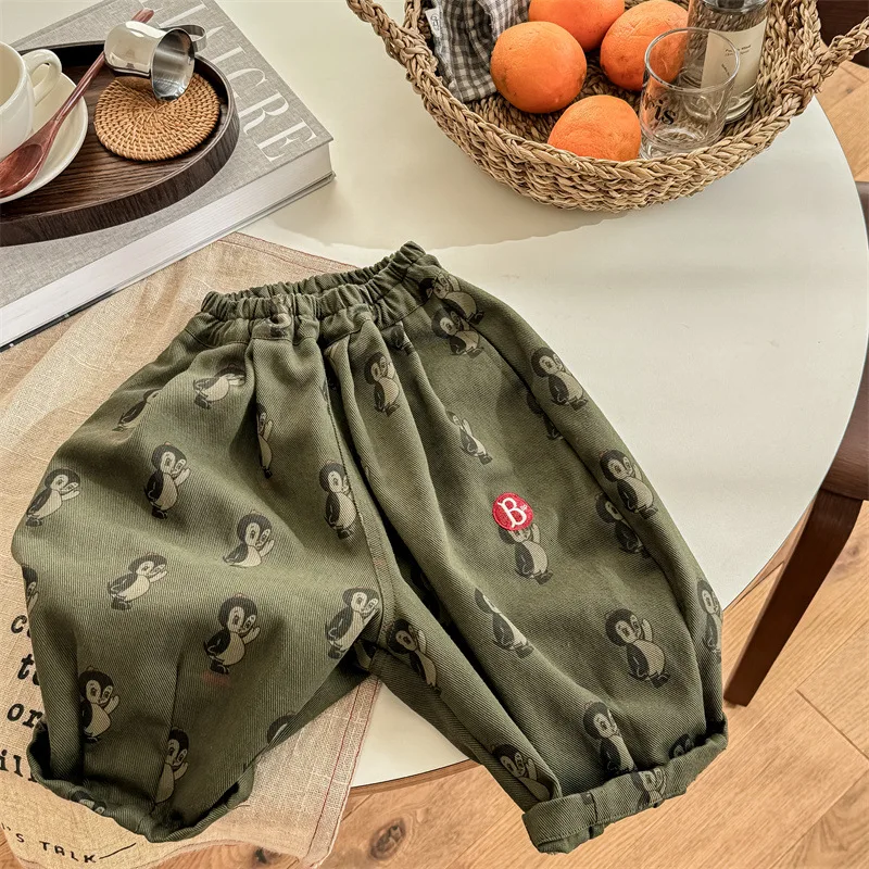 Kid Pant 2024 Autumn Children Wear Children Korean Style Autumn Washed Cotton Haren Pants Long Pants Boys and Girls Spring Pants