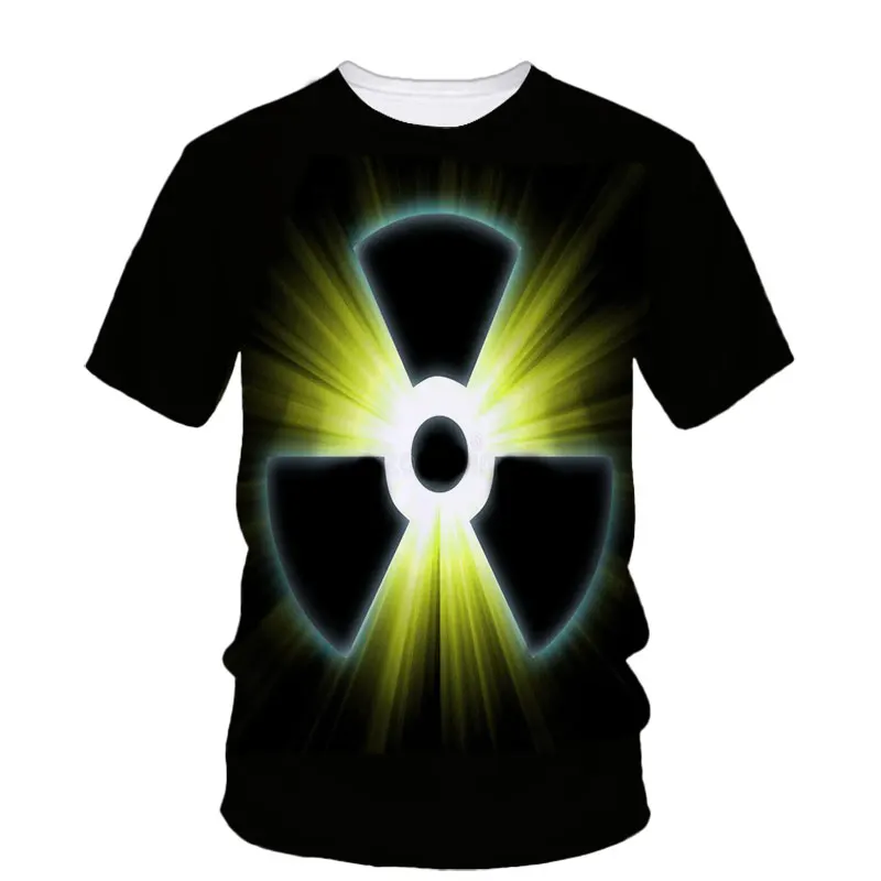 The Latest Best-Selling Biohazard Nuclear Radiation Waste Water Logo Pattern Men\'S T-Shirt Personality Danger Warning Clothing