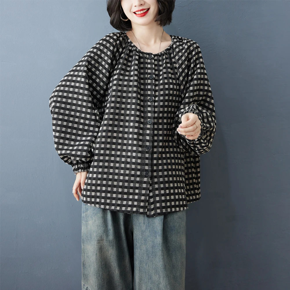 

Thiened Loose Women's irt Autumn Winter New Sle Faionable Plaid Ear Musoom oulder Sve Open Cardigan Warm Cotto...
