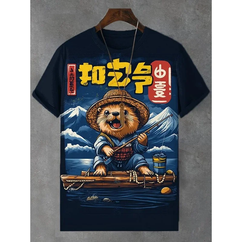 لطيف قضاعة القط الباندا نمط تي شيرت للرجال مضحك الحيوان ثلاثية الأبعاد مطبوعة تيز عادية كم قصير بلوزات مستديرة العنق الشارع الرياضة تي شيرت #2