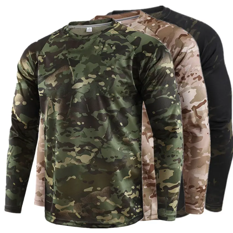 Outdoor Quick Drying Breathable Tactical Camping Shirts Army Camouflage Military T-shirt Sport Fitness Long Sleeve Tops