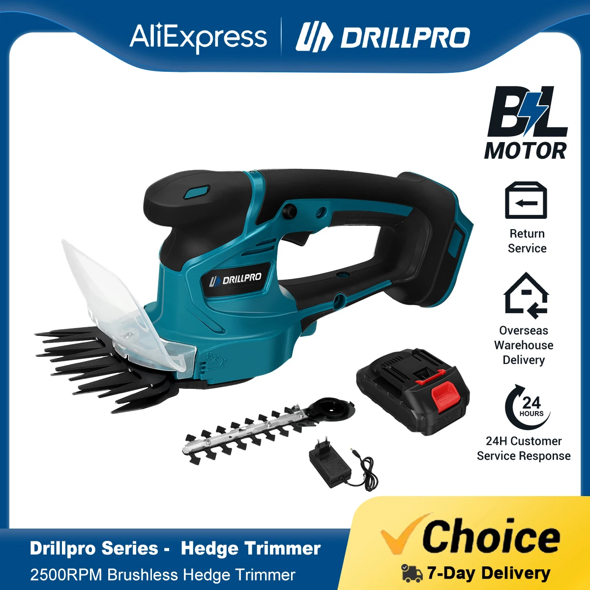 

Drillpro 2 IN 1 Brushless Electric Hedge Trimmer 2500 SPM Lawn Mower Garden Bush Grass Scissors Power Tool For Makita Battery