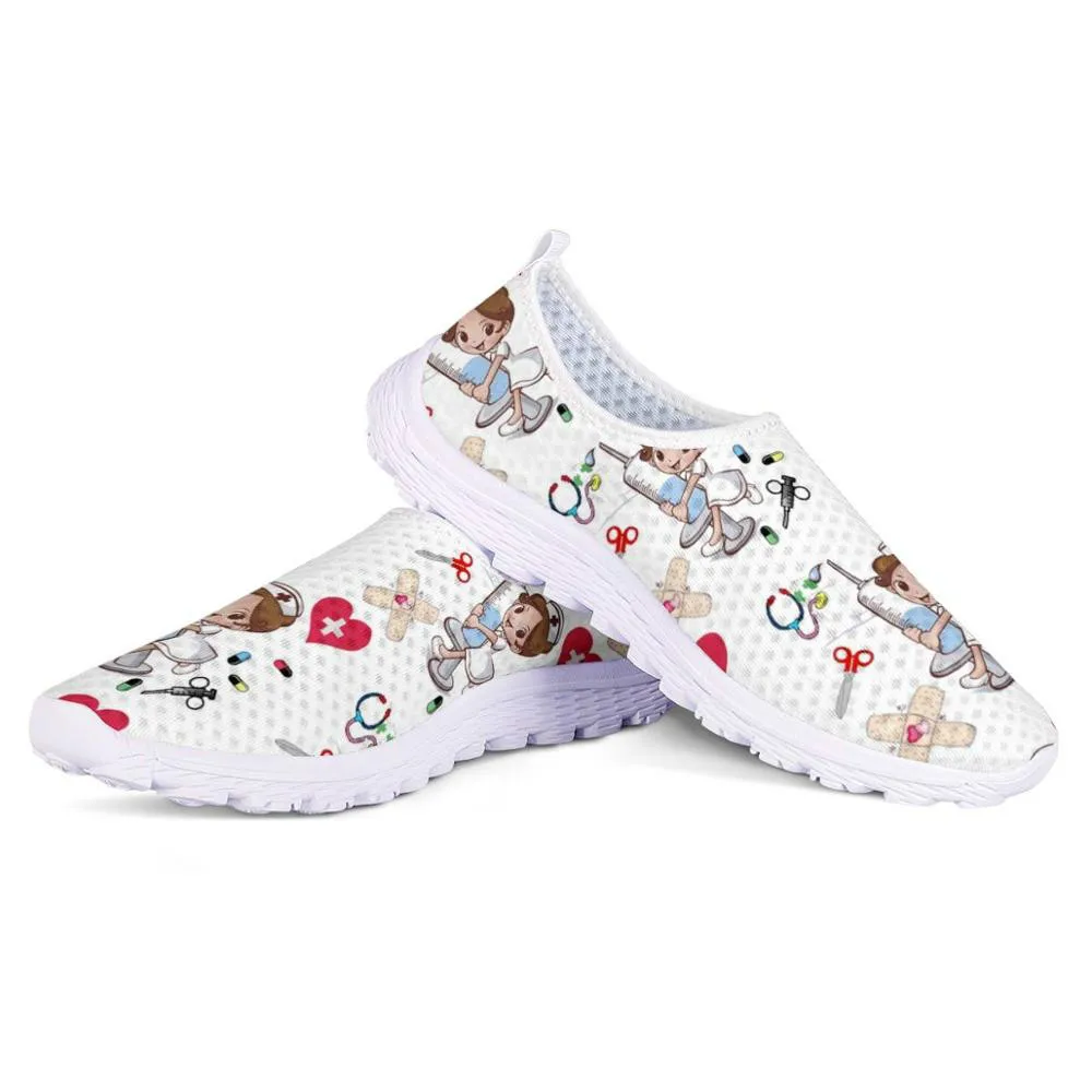 Women Sweet Cute Cartoon Nursing Doctor Printed Flats Shoes Casual Summer Slip on Sneakers Lightweight Nurse Ladies Shoe Loafers