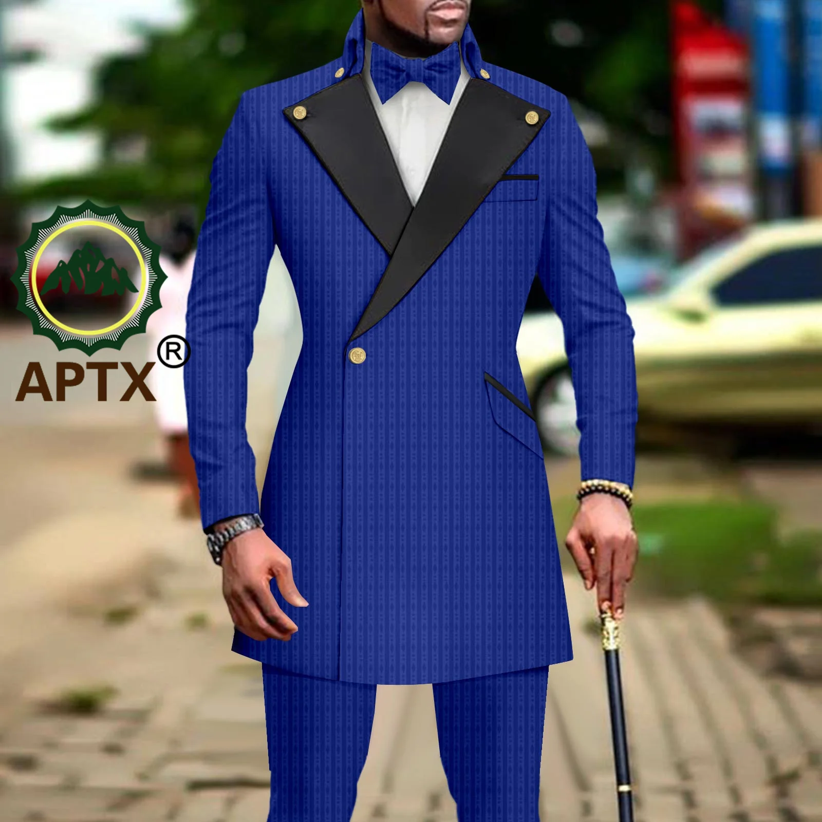 

African Sets for Men Formal Suit Notched Jacket and Trousers 2-pieces Match Bowknot Bazin Riche Attire Wedding Dress A2316045
