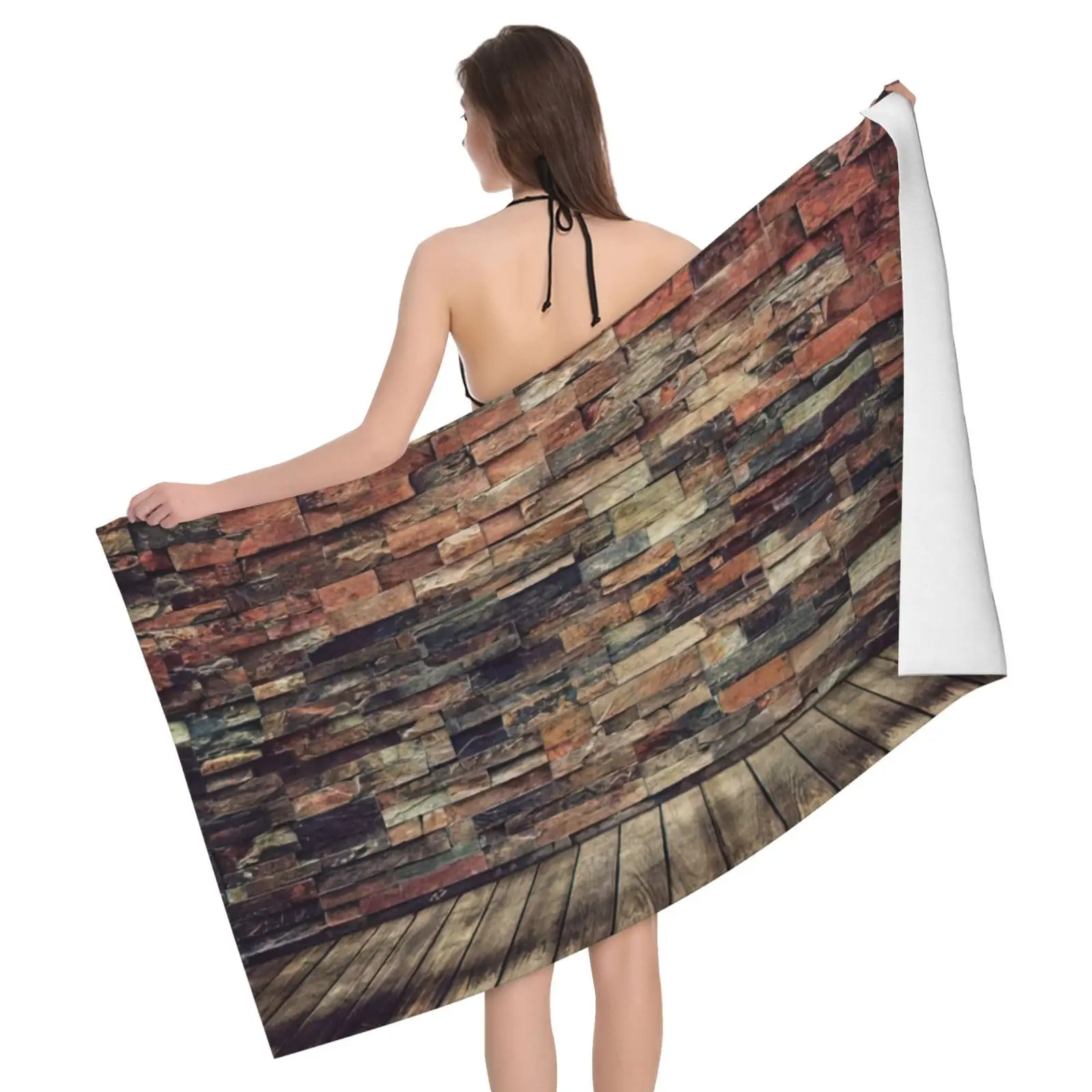 Rustic Rocks Brick Wall Print Beach Towel Soft Quick Dry Lightweight Microfiber Travel Yoga Swim Pool Towel for Adult Kids