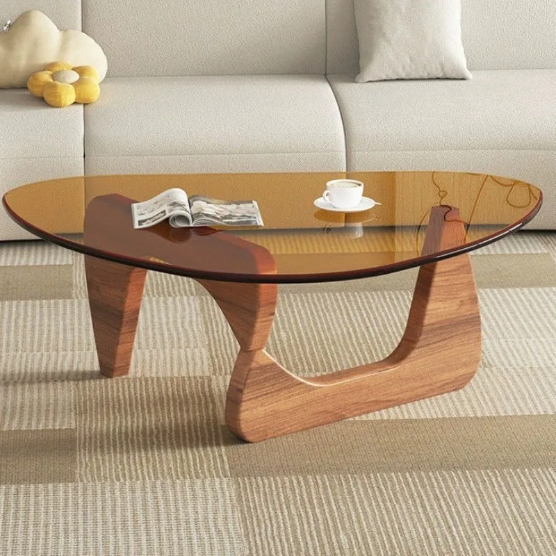 Tempered glass coffee table small apartment solid wood creative coffee table modern simple light luxury minimalist table