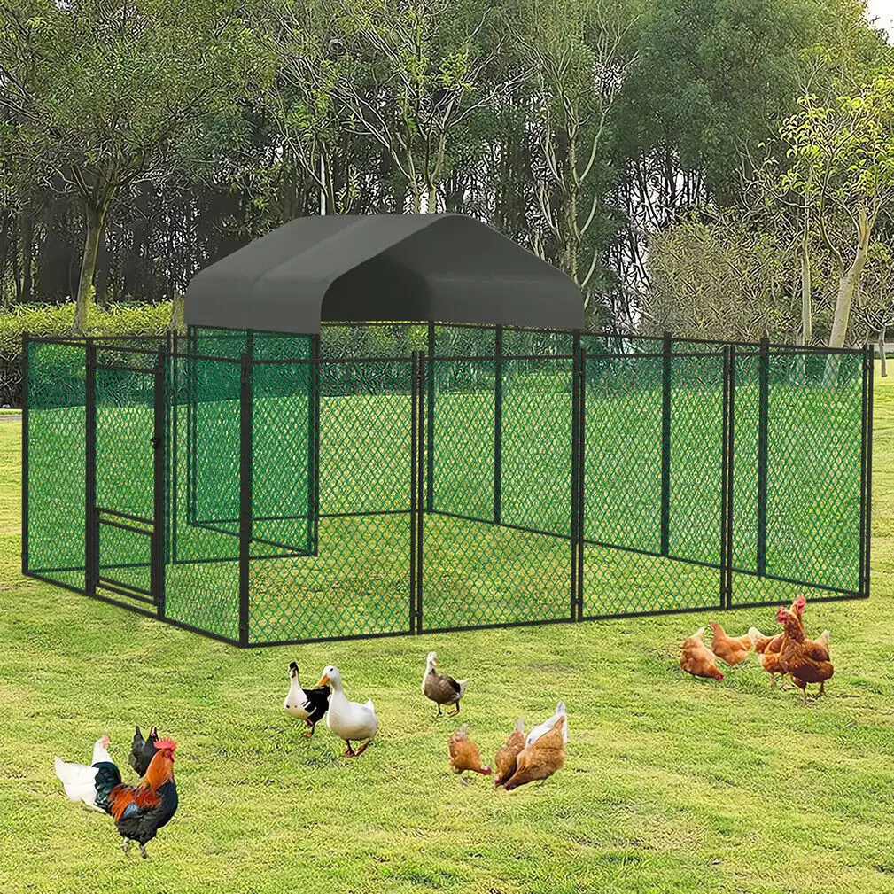 Extra Large Chicken Coop for Outdoor, Farm Metal Poultry Run, Walk-in Cage, House Kennels with Waterproof Cover