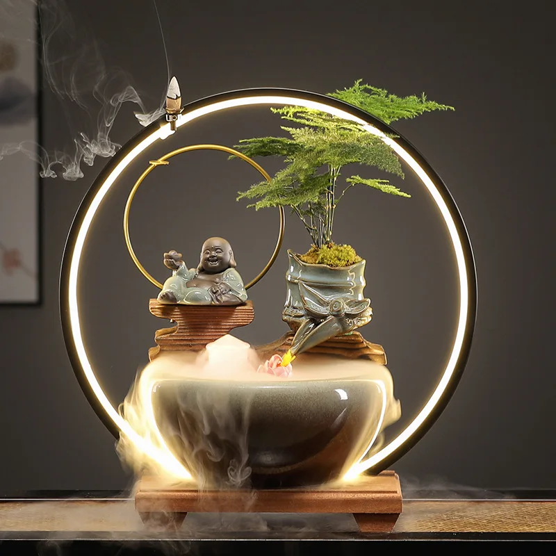 

HYS flowing water ornament circulating water opening gift lucky office decoration home living room tea room desktop small fish
