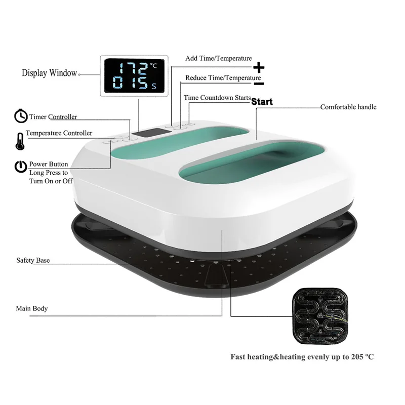 

ABEZ Square Heat Press Machine T-Shirts Printing DIY Iron On HTV Vinyl Sublimation Paper For Clothes Bags Hat EU Plug-B Easy To