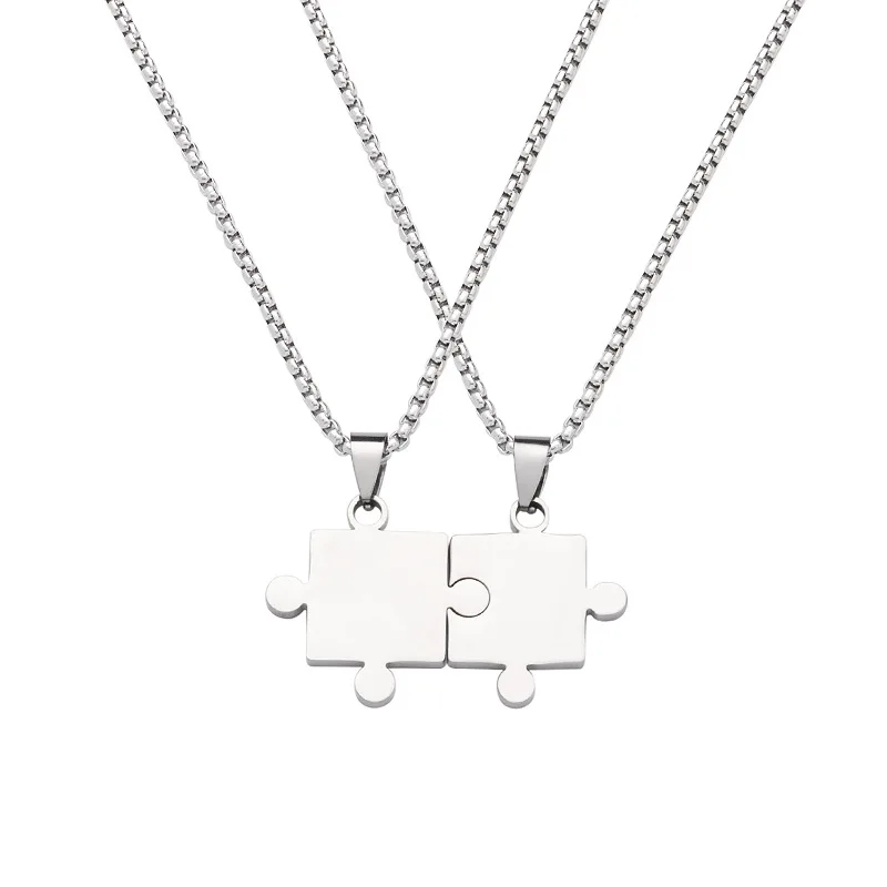 Fashion Puzzle Shaped Pendant Necklace Sweater Chain Jewelry Couple Accessories Gift For Friends