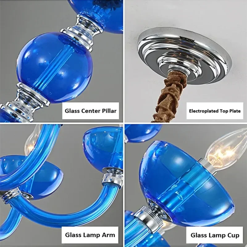 European Mediterranean Blue Ambience Chandelier E14 Glass Pendent Lamp Hotel KTV Apartment Bedroom Creative Droplight Decoration