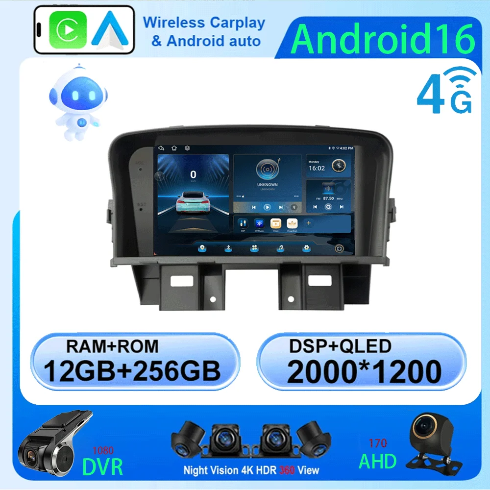 

Car Radio Android 16 For Chevrolet Cruze J300 2008-2014 Multimedia Video Player QLED GPS Navigation Built-in Carplay BT RDS DSP
