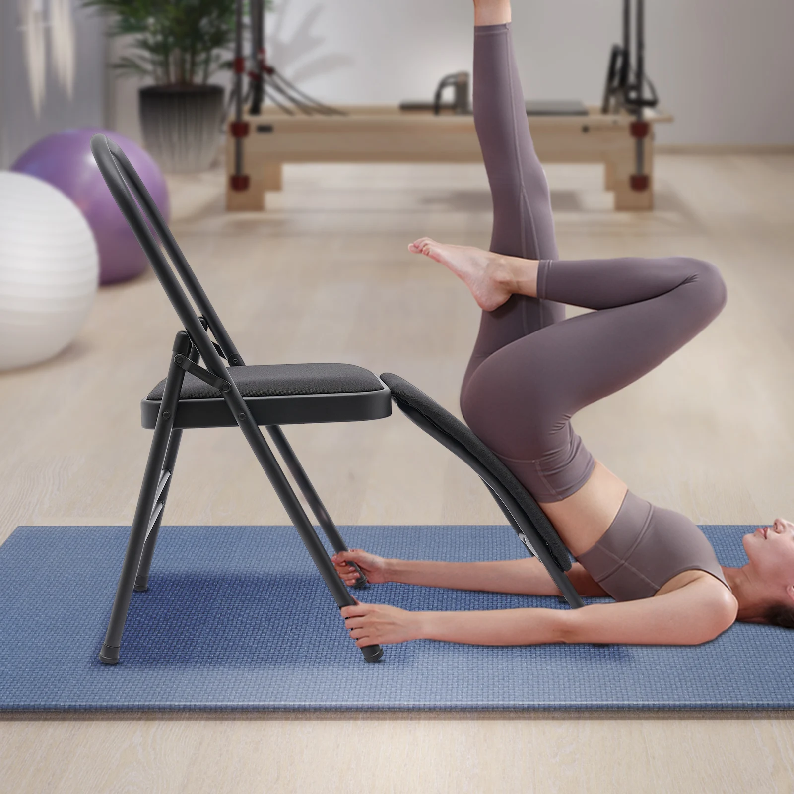 Foldable Yoga Auxiliary Chair Yoga Chair with Lumbar Back Support Yoga Practice Balance Chair