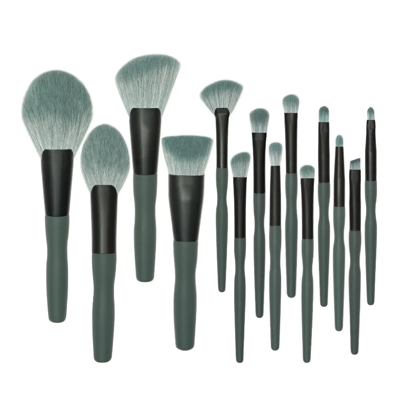 High Quality 14Pcs Dark Green Makeup Brushes Set for Eye Shadow Foundation Powder Eyeliner Eyelash Cosmetict for Face Make Up