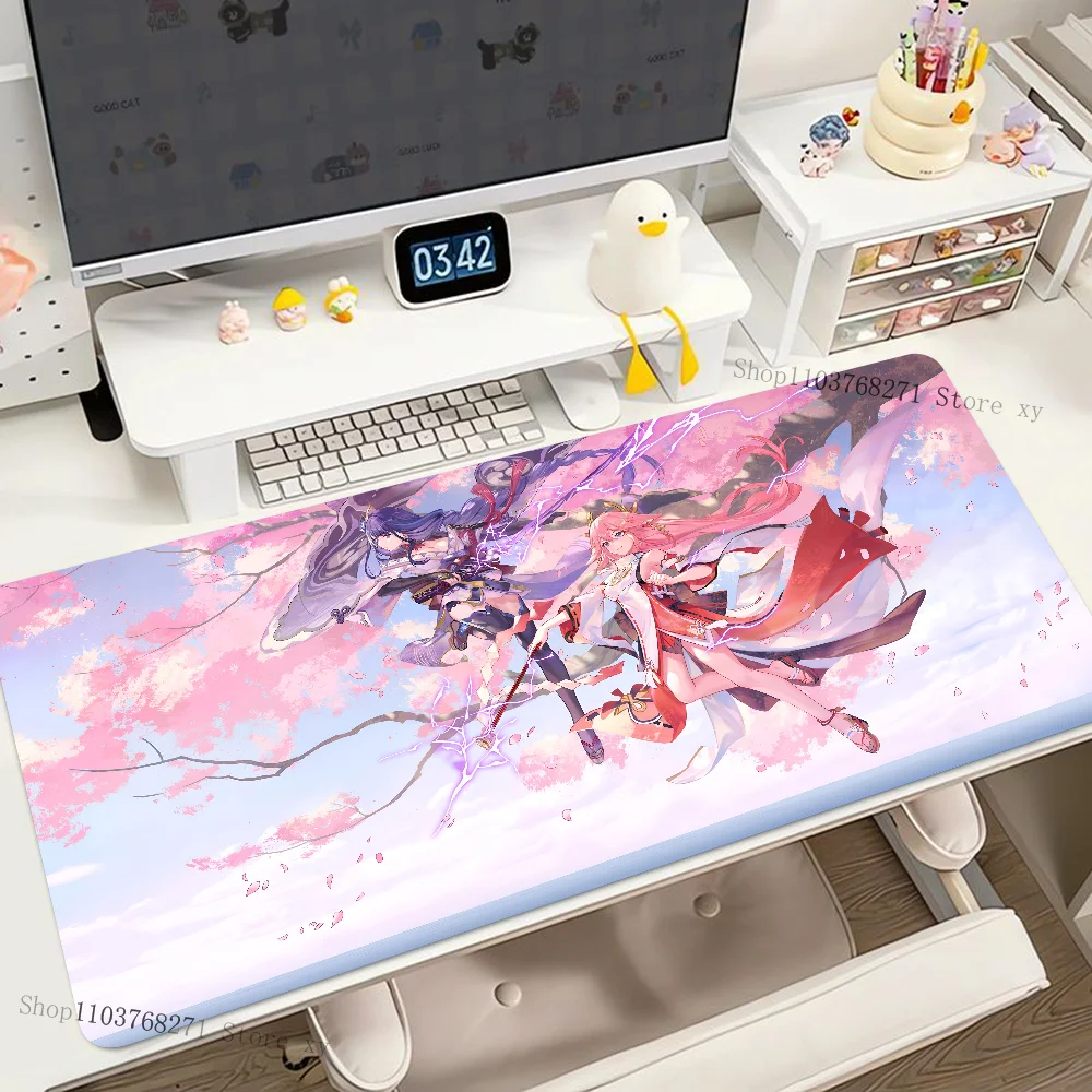 Genshin Mousepad tetikus dampak Raiden, alas Mouse Gaming besar, alas meja Keyboard komputer tebal