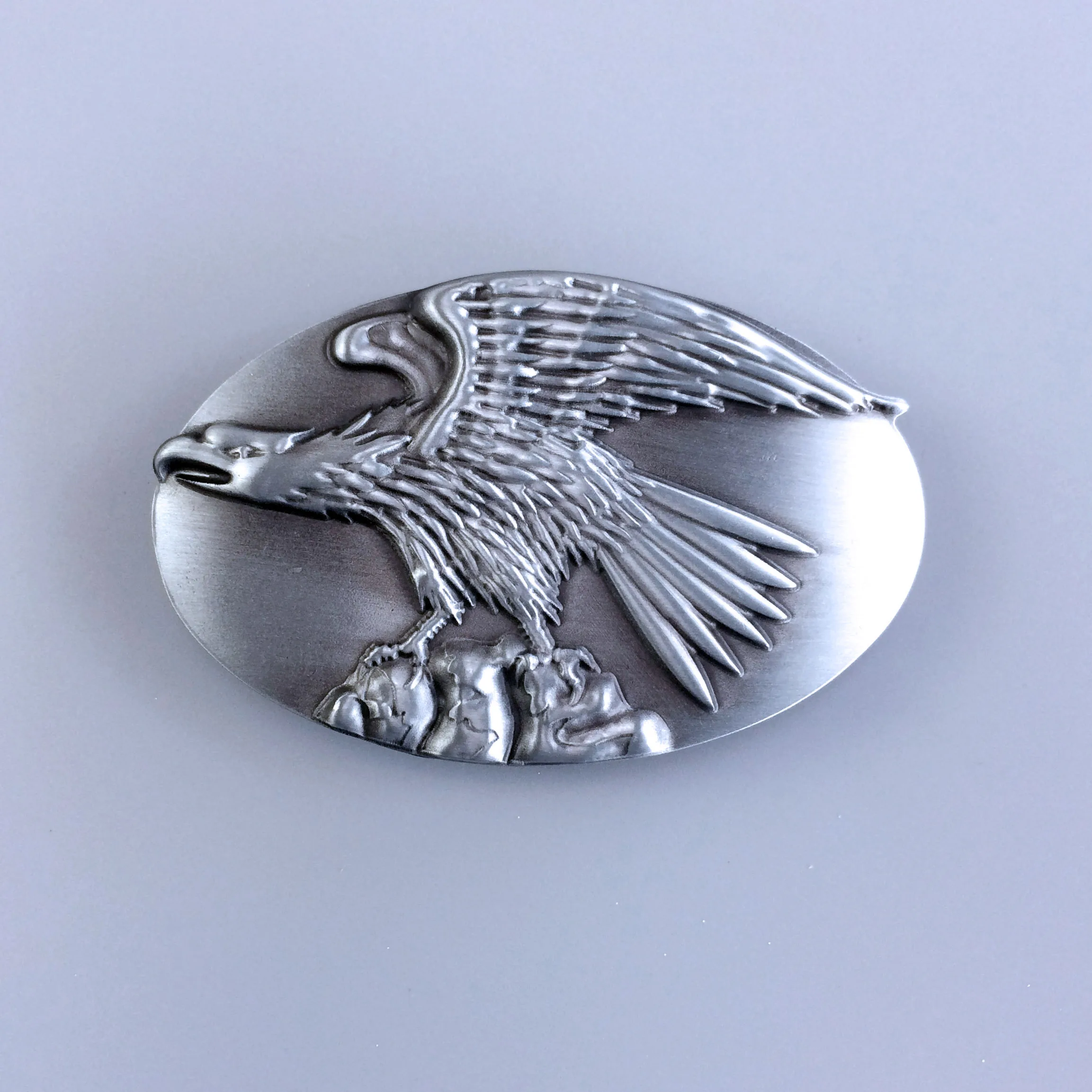 Antique Brushed Silver Eagle On Stone Western Belt Buckle BUCKLE-WT042AS