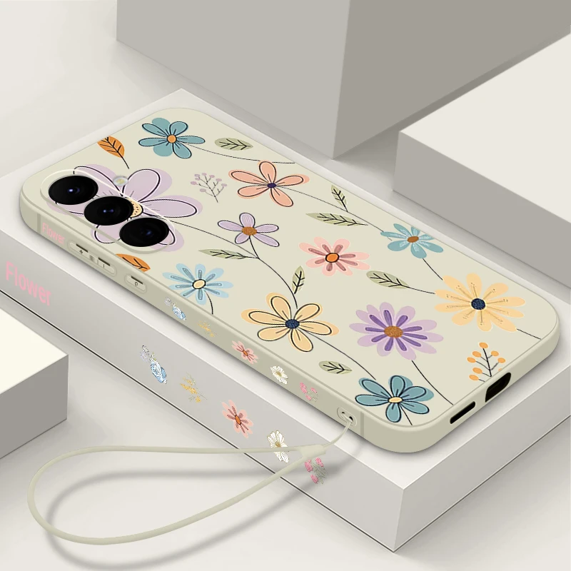 

Чехол на ремешке с рисунком ромашек и цветами для Samsung Galaxy S25 Ultra S24 S23 S22 Plus S21 FE A15 A16 A35 A36 A54 A55 A56 5G Capa