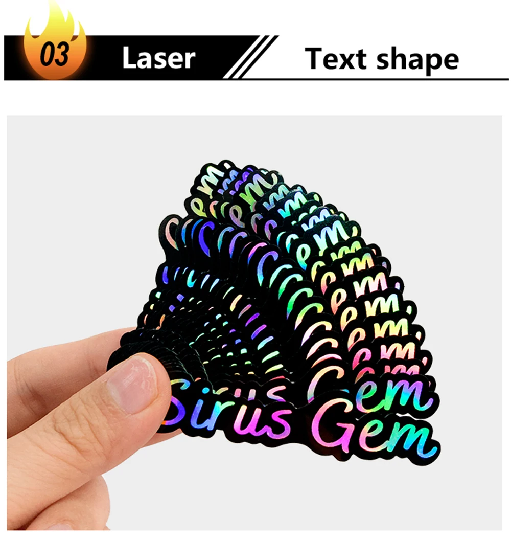 Holographische Aufkleber mit individuellem Logo, wasserdicht, Laser-Silber, Anime, gestanztes Vinyl, transparent, für Laptop, Skateboard, Auto, Hochzeit – Detail 5