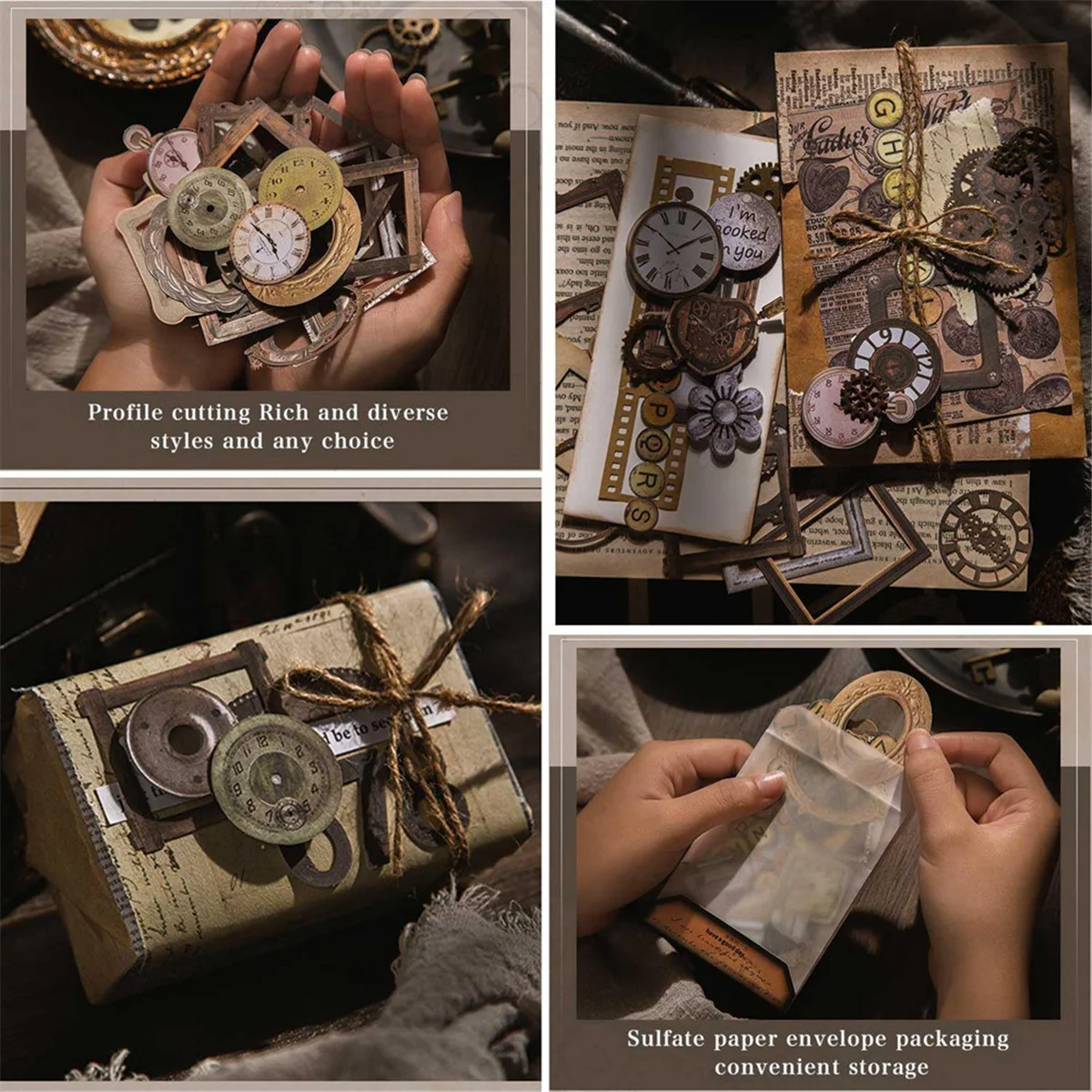 120Pcs Steampunk Junk Journal Supplies, Small Vintage Scrapbook Materials Paper for Journaling Kit