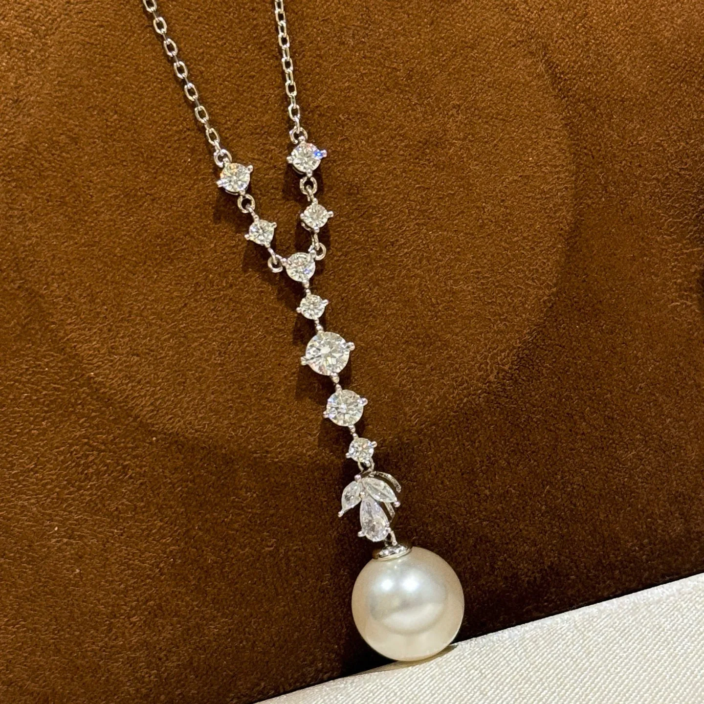 

100% стерлинговое серебро 925 пробы, циркон AAA, белый жемчуг, Y-образные ожерелья для женщин, ювелирные изделия