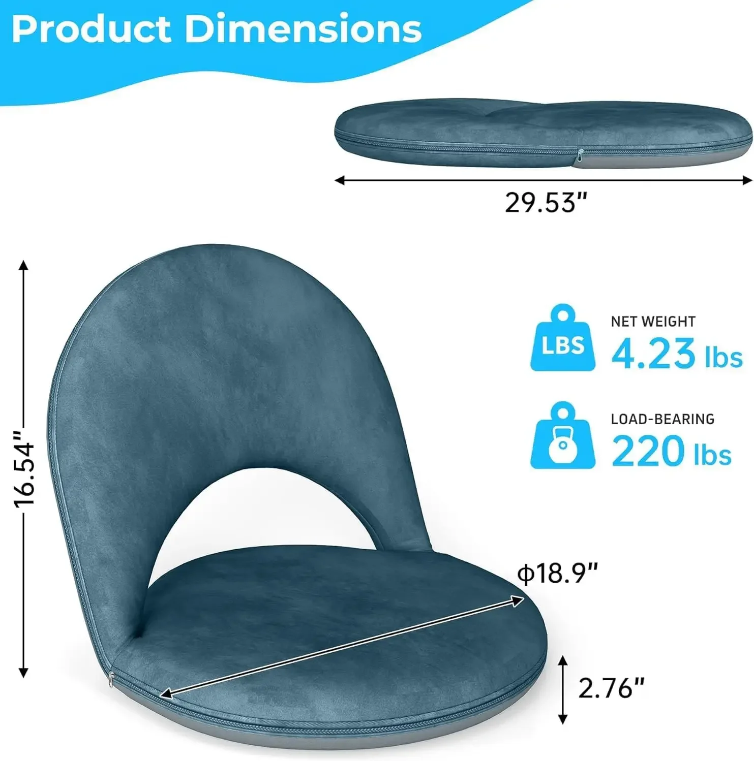 2Pcs Floor Chair, 5-Position Foldable Floor Chair for Kids with Adjustable Back, Soft Sponge & Velvetean Cover, for Adults