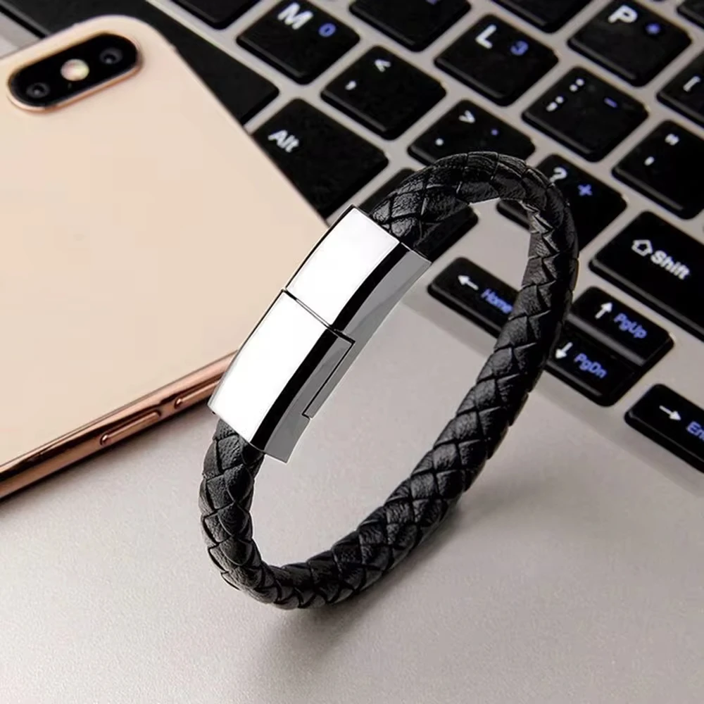 Bracelet USB Charging Cable Outdoor Portable Leather Mini Micro USB C Charger Data Cable For iPhone Samsung HUAWEI Xiaomi