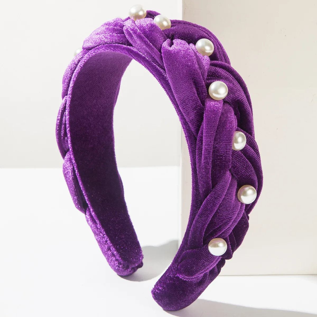 Winter/Autumn Women Thick Braids Headband Solid Adults Headdress Pearl Padded Hairband Wide Hair Hoop Women Hair Ornament 6