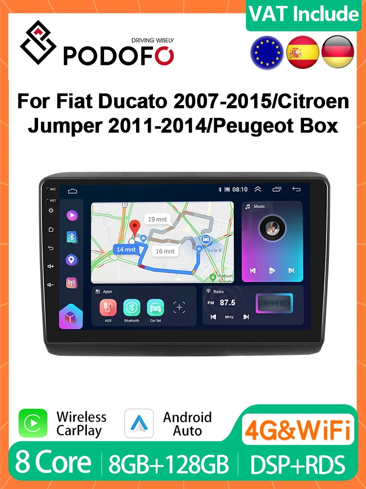 Podofo 4G CarPlay Android Radio For Fiat Ducato 2007-2015 Citroen Jumper Peugeot Box Car Multimedia Player GPS 2din Autoradio