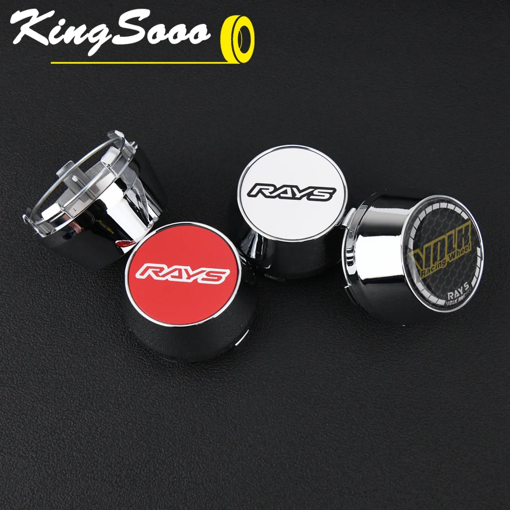 4PCS Universal Wheel Center Cap Clip 56mm RAYS VOLK Emblem Sticker Sport Rim Caps Wheel Cover Hub Cap Black & Silver