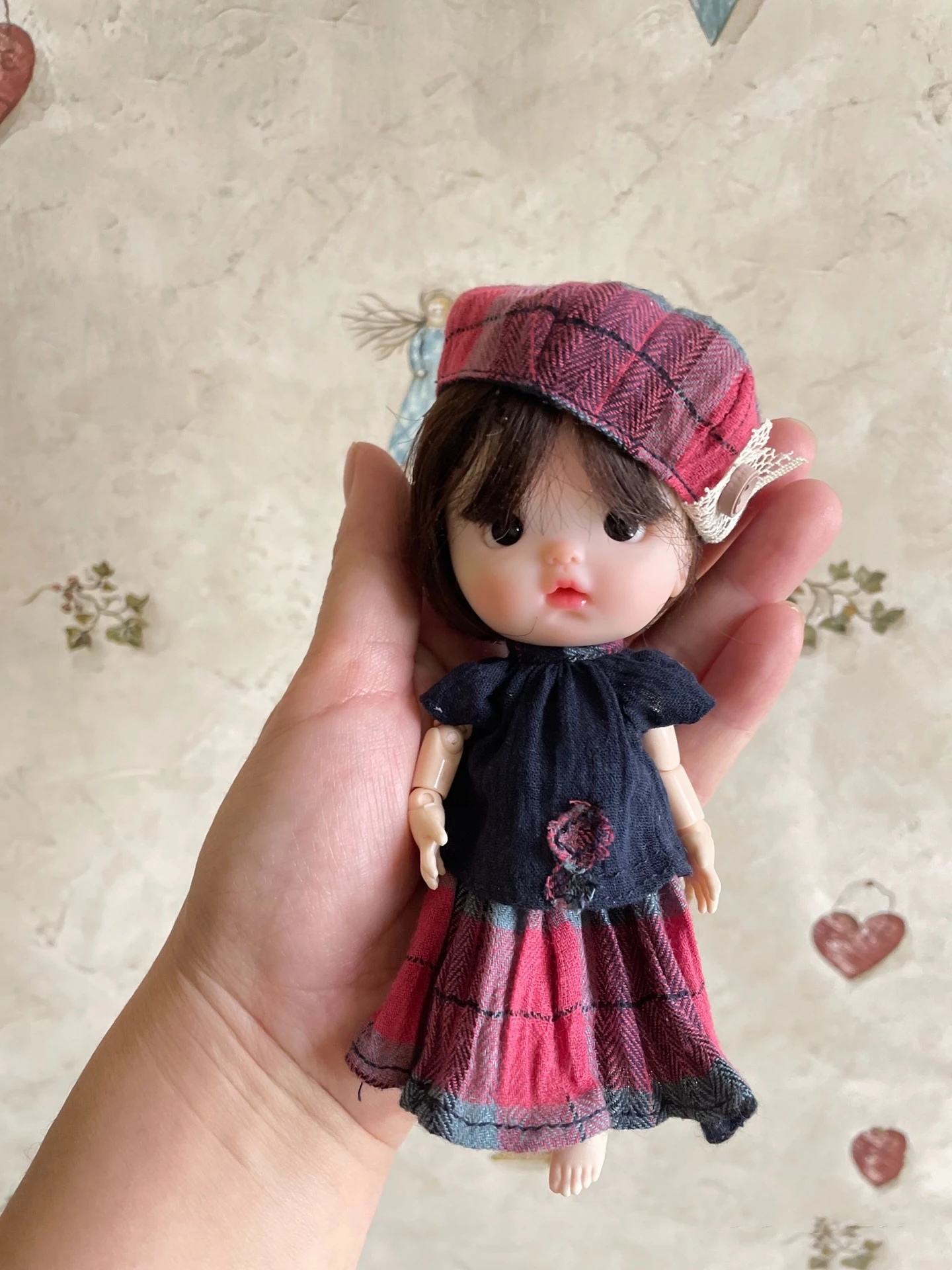 BJD Blythe dress Clothes Spring Magenta check skirt 1/6 30cm  Dolls (Fit for ob11、Pullip,Ob24, ob22、Licca)