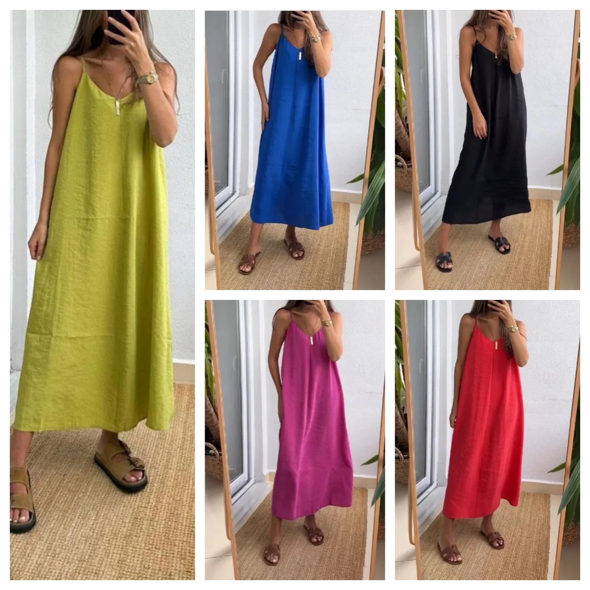 2026 Cross-Border Damenbekleidung Sommer Einfarbiges Lockeres Trägerkleid Vielseitiges und Leichtes Sommerkleid für Damen