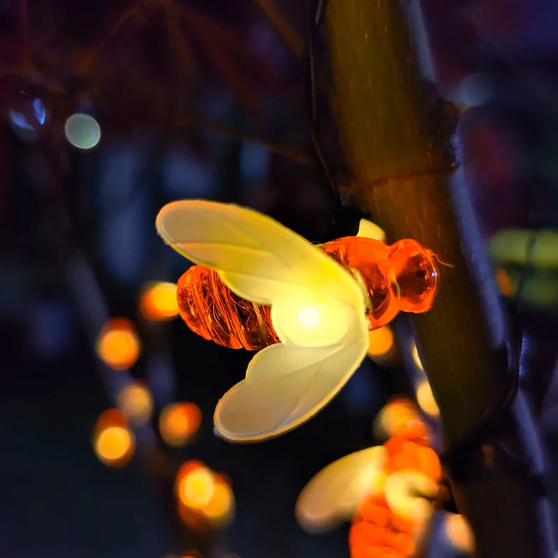 Solar Honey Bee String Lights 100/50/20LED Bee Lamps Light Up Your Garden for Tree Fence Balcony Party Wedding Street Decoration