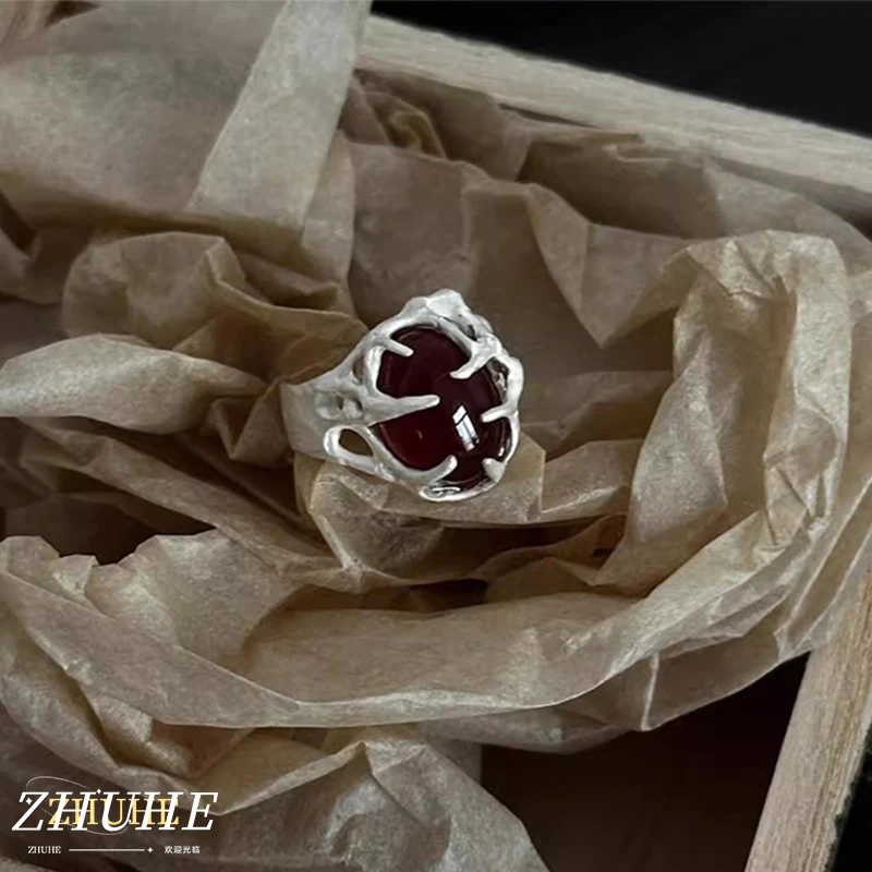 

ZHUHE Burnt White Lava Ring Neo-Gothic Style For Women Men's Jewelry Accessories Party Gifts