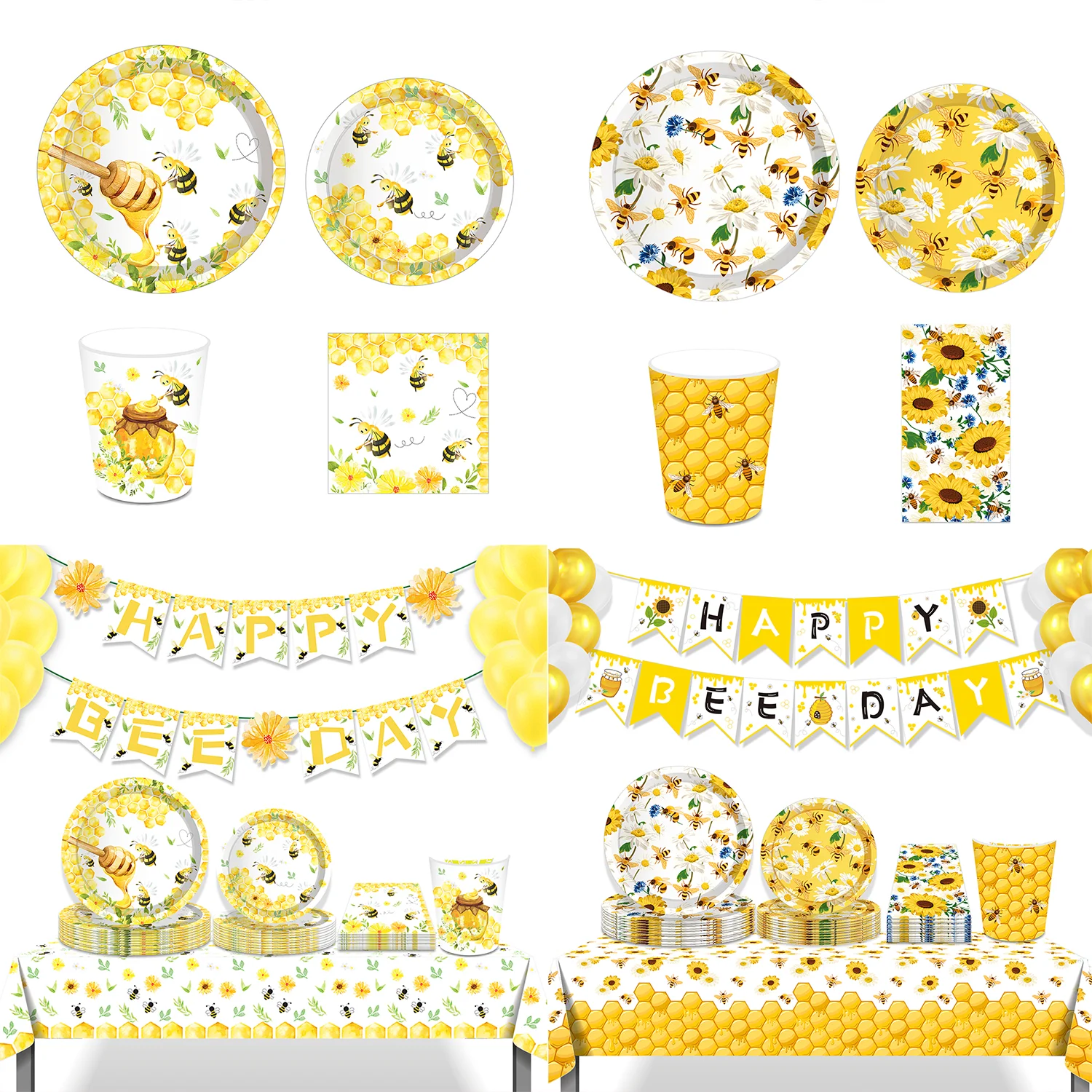 Cartoon Honig Biene Tiere Party Einweg Geschirr Sets Geburtstag Pappteller Tassen Servietten Baby Shower Party Geschirr Dekor – Detail 14