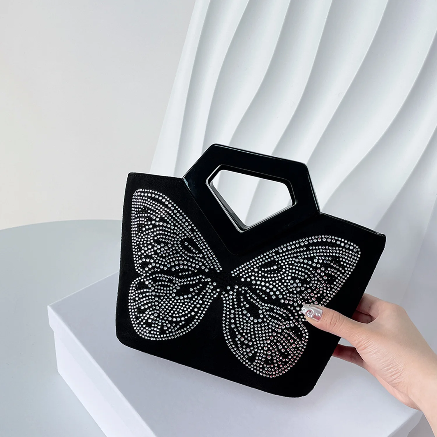 Butterfly Shape Crystal Evening Bag Acrylic Basket Bag Top Handle Purse Women Rhinestone Handbag Wedding Party Clutch For Ladies